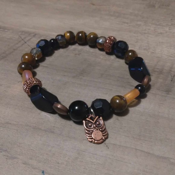 Set of 2 Black Tourmaline, Black Jasper and Tigers Eye Bracelets - Picture 4 of 5